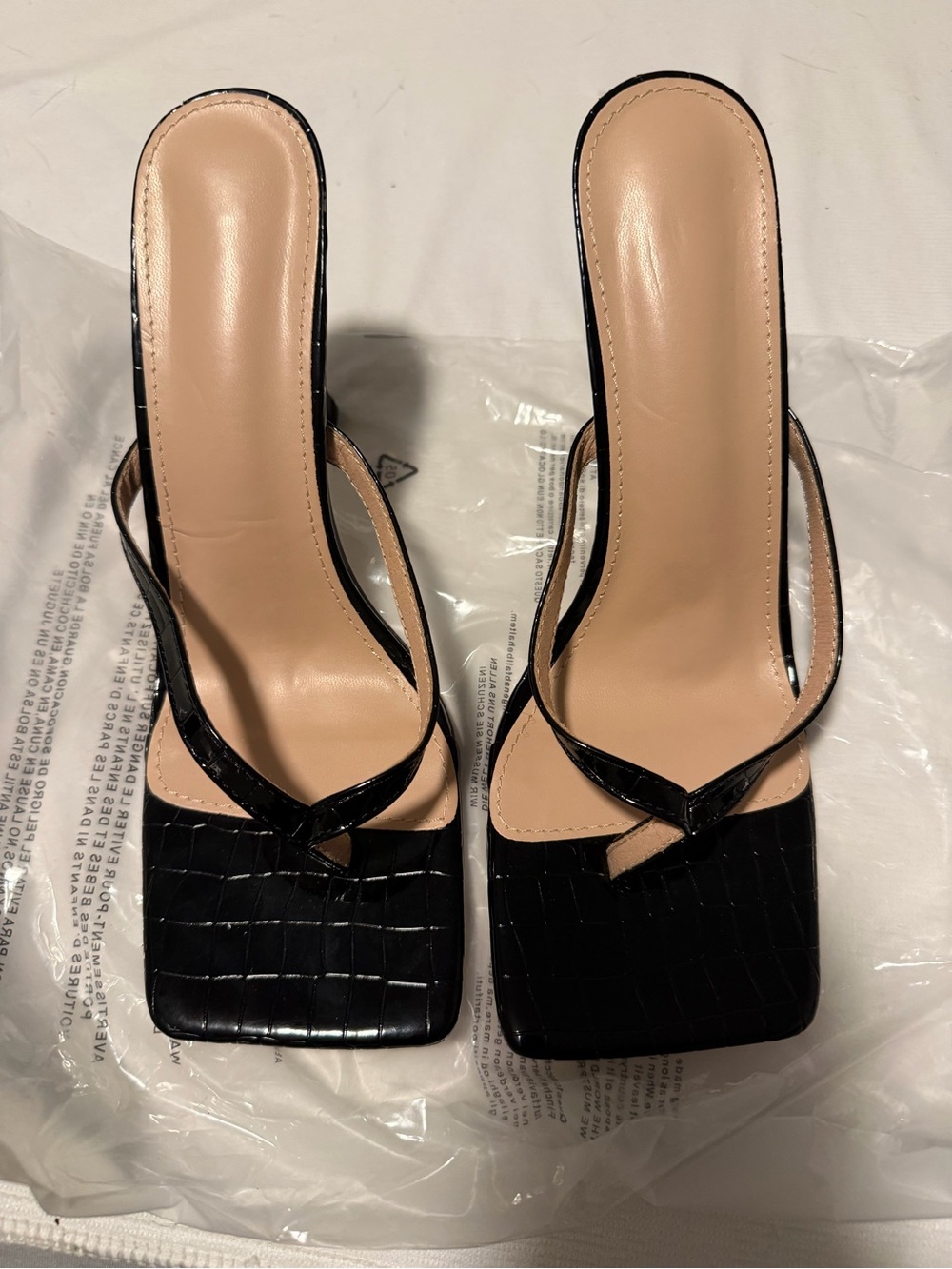 Women’s Black Croc-Embossed Square-Toe Slide Heels